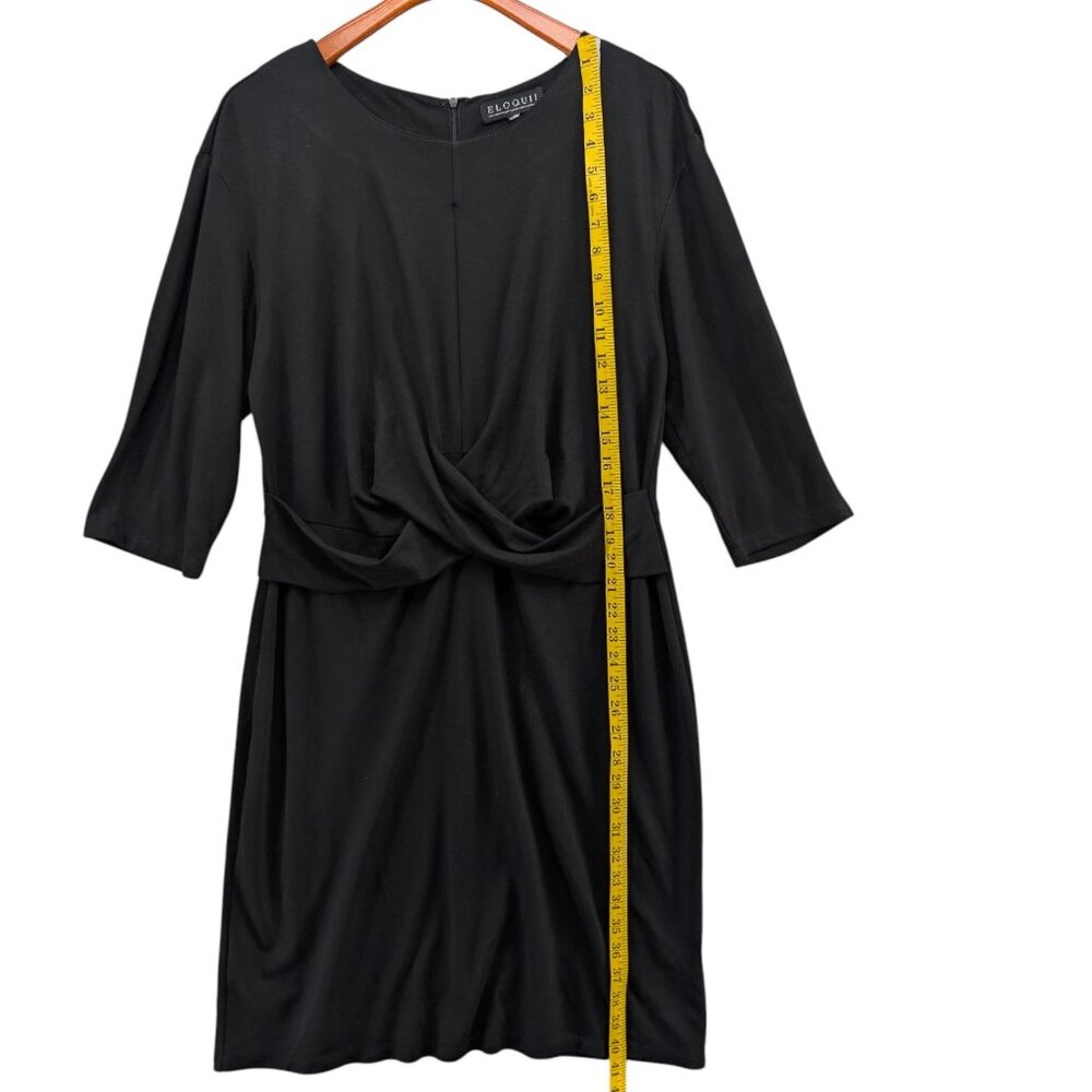 Eloquii Dress Solid Black 3/4 Sleeve Draped Front Knee Length Size 18 - Picture 7 of 11